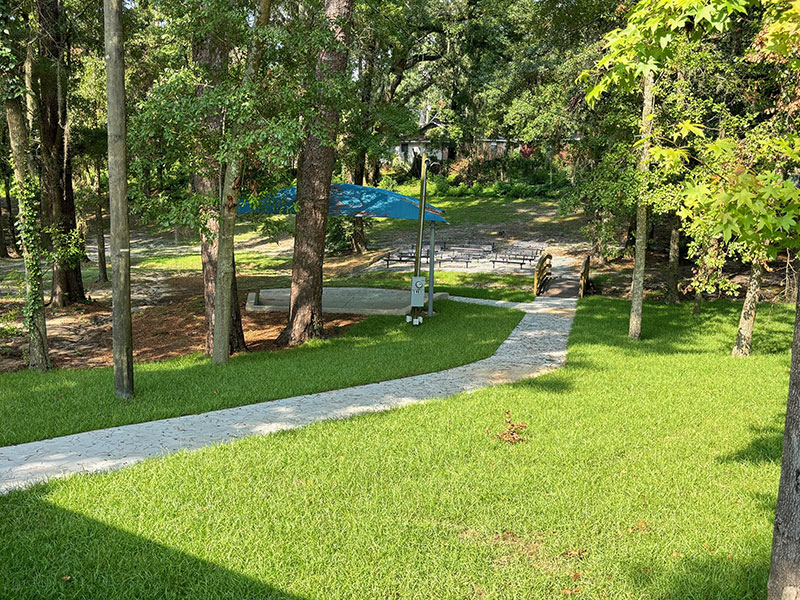 John G. Riley Park covered stage and seating area