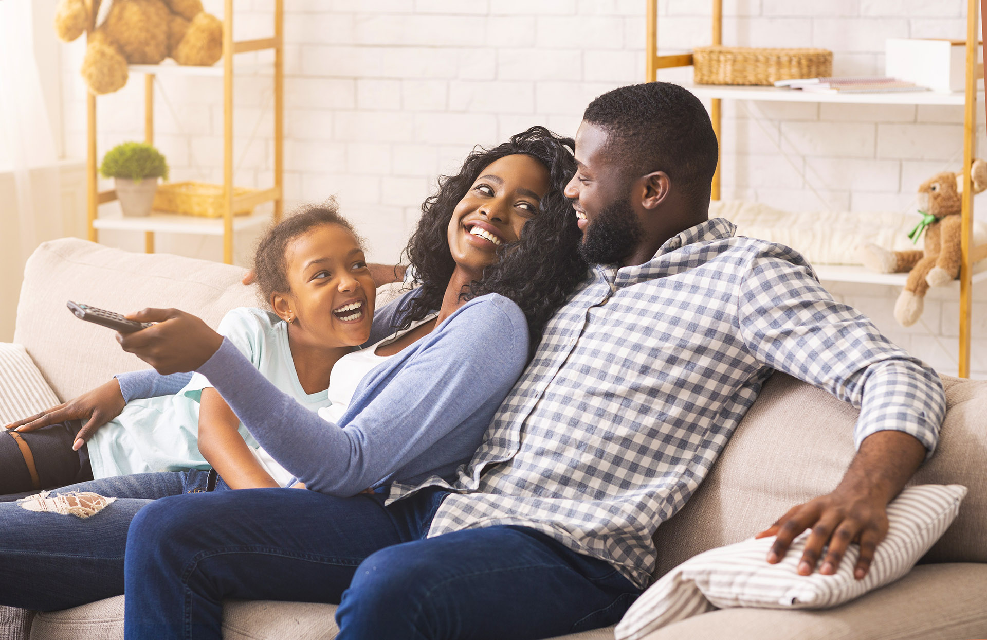 a family spending time together on the couch.